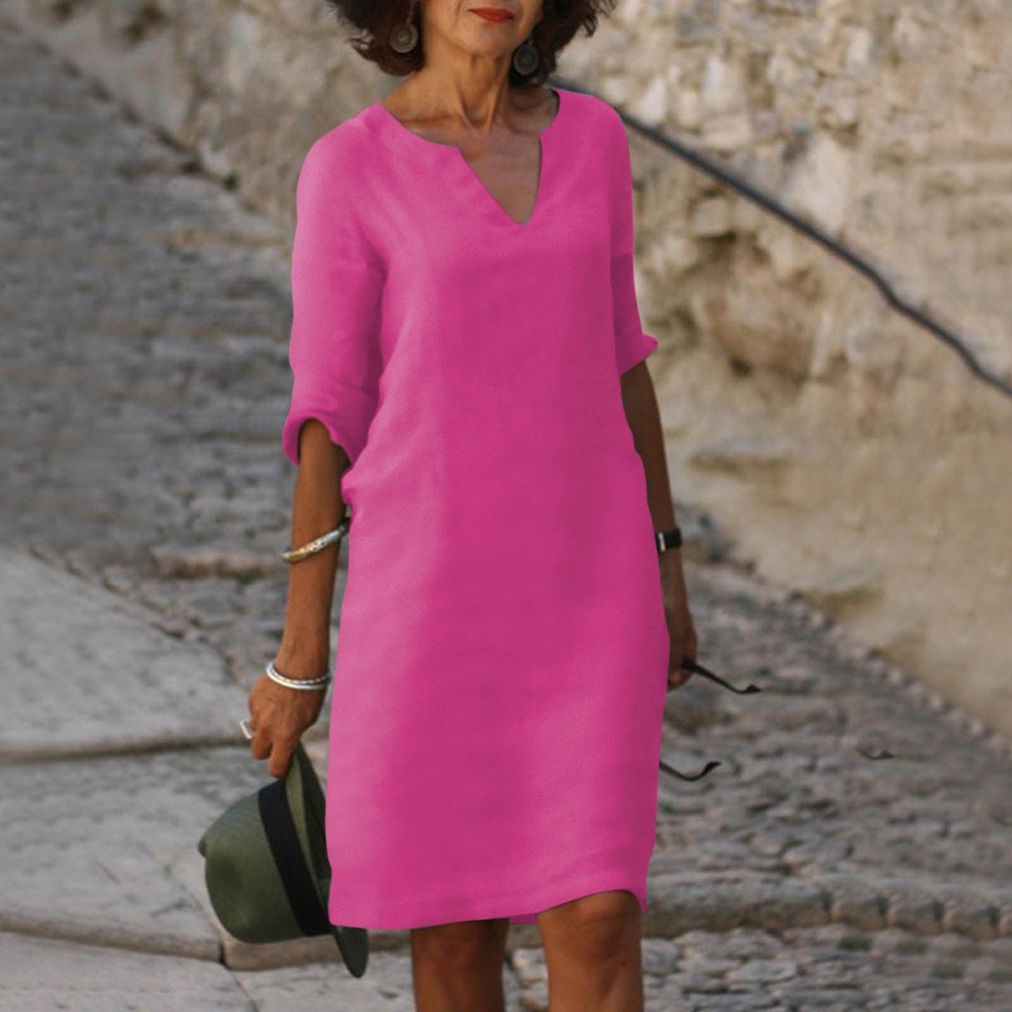 Amara - Vestido de lino con cuello en V