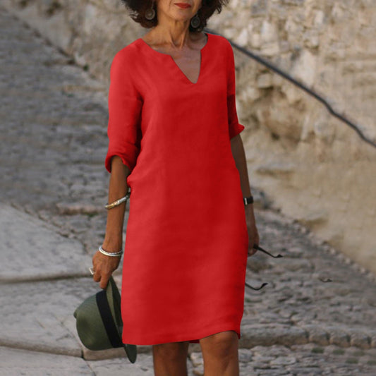 Amara - Vestido de lino con cuello en V